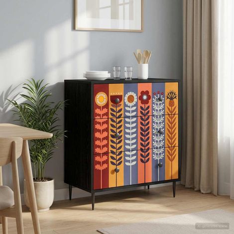 vidaXL Cajonera ESSEN Estampado de girasoles 66 x 36,5 x 76 cm (1/5)
