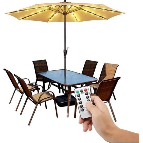 Guirlande LED parasol sans fil 8 branches 130 cm - télécommande, 8 modes, blanc chaud, étanche IP65, fonctionne sur piles (1/5)