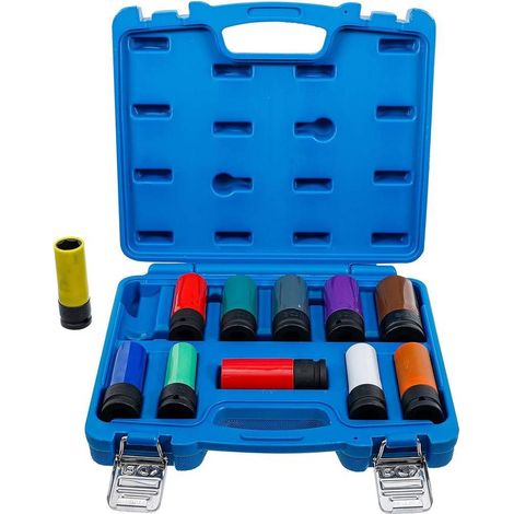 Jeu de Douilles de Puissance 12,5 mm (1/2) 15-27 mm - 11 pcs avec Protection et Vis de Roue Spéciales - Résistance e - D-Work