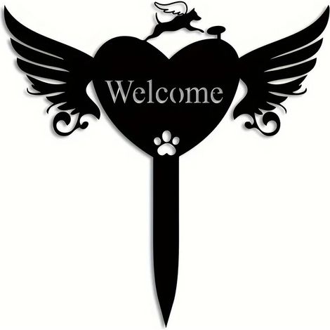 Herzflügel-Silhouette, Bodensteckschild, Metall-Schild für den Außenbereich, Hof, Garten, Heimdekoration