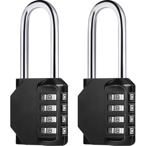 2 Pcs (Noir) Cadenas Code 4 Chiffres Long, Alliage de Zinc Cadenas à Combinaison Antirouille Cadenas Casier Code pour Placard Gym Garage (1/5)