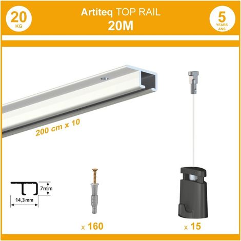 Pack 20 mètres cimaise Top Rail couleur Blanc - Cimaise rail plafond pour suspension cadres et tableaux (1/5)