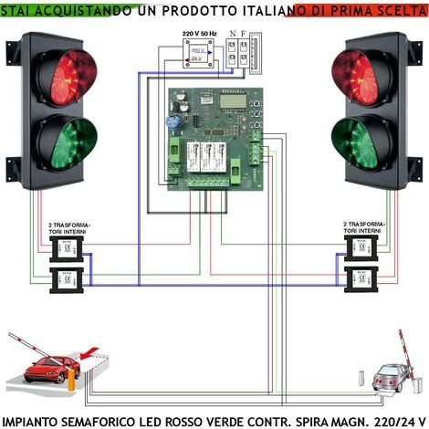 Semaforo Garage 24 Led Rossi 24 Led Verdi Lente Ø 124 mm Orientabili Alimentazione 24 Vac 3 W IP65 Funzioni 2 Sensori Masse Metalliche Rilevano Passaggio e Sosta Veicoli Tempi Regolabili da 8 a 120" (1/5)