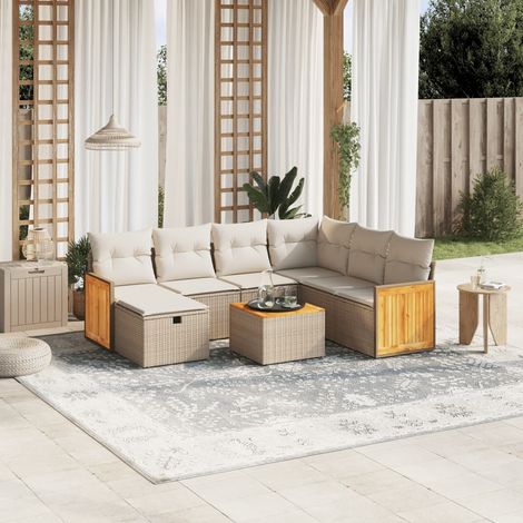 Ensemble Salon Jardin 8 Places Résine Tressée Beige avec Coussins - Table Acacia et Structure Acier (1/4)