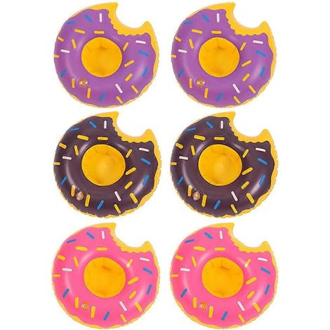 Lot de 6 porte-gobelets gonflables réutilisables en forme de donut pour piscine, parfaits pour les fêtes d'été au bord de la piscine - Style 4 (1/5)