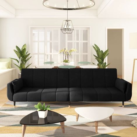 Schlafsofa 2-Sitzer, Schlafcouch, Sofabett, Wohnzimmersofa mit 2 Kissen Schwarz Samt WFV5694 BonneVie (1/5)