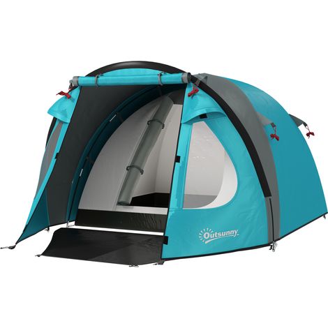 Tente de camping 3 personnes avec chambre et véranda, imperméable 3000mm et sac de transport, bleu (1/5)