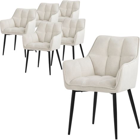 ML-Design Set 6 Sedie per Sala da Pranzo 63x57x90 cm Imbottitura in Spugna Crema con Schienale e Braccioli Telaio in Metallo Poltroncina Confortevole Ergonomica per Cucina Salotto o Soggiorno