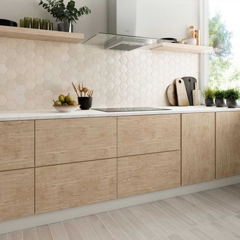 Carrelage mural faïence Zellige Hexa, hexagone 12,4x10,8cm (10 couleurs) - Hexagone 12,4x10,8 cm Beige - Brillant / Poli - boîte de 0.38 m2 - Gioia M (1/2)