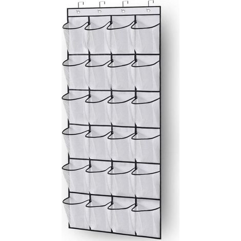 Organisateur de meuble à chaussures de porte support de porte-chaussures suspendu 24 grandes poches en filet pour porte de placard soignée avec porte-vêtements (blanc) (1/5)