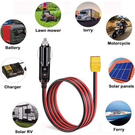 Câble de Charge XT90 Vers Prise Allume-Cigare Voiture pour Générateur Solaire 12V 14AWG