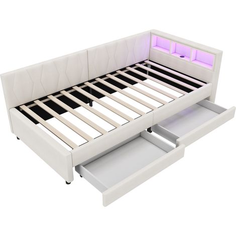 CAIziLit de jour 90x200 cm canapé-lit, USB-C, LED, tiroirs, rangement (1/5)