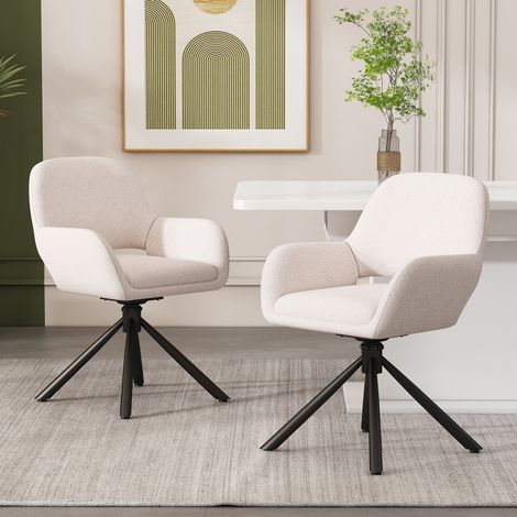 Juego de 2 sillas de comedor giratorias con reposabrazos, tela Sherpa blanca, DESVIAE (1/5)