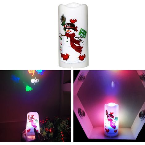 Liquidation : Projecteur lumineux créatif style bougie LED pour Noël, veilleuse décorative LED, ornement lumineux de Noël en forme de bougie, flocon de neige (1/5)