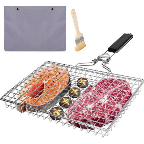 Panier grille pour barbecue en acier inoxydable panier poisson avec poigne portable