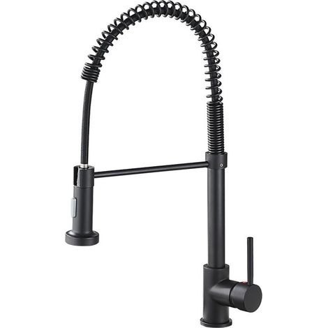 Schwarze Einhebel-Küchenarmatur mit Ausziehbrause, moderne, um 360° drehbare Küchenarmatur aus Edelstahl.