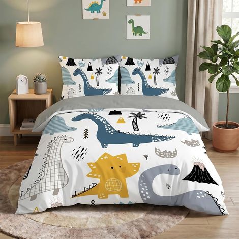 Housse de Couette 140x200 Enfant Dinosaure Blanc Parure de Lit 1 Personne en Microfibre avec Taie d'oreiller, Ensemble de Literie avec Parure de Couette + 2 Taies d'oreiller (1/5)