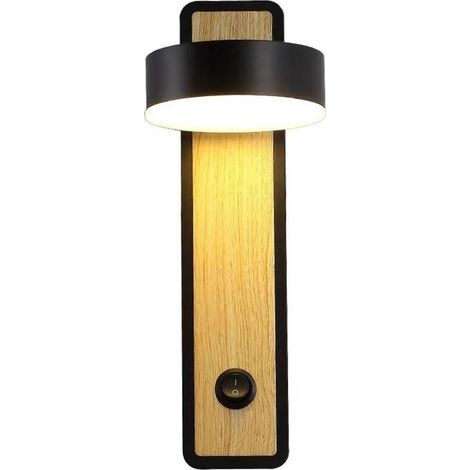 noir Applique murale en bois de style rétro européen, en aluminium, idéale pour une chambre, lumière chaude (1/4)