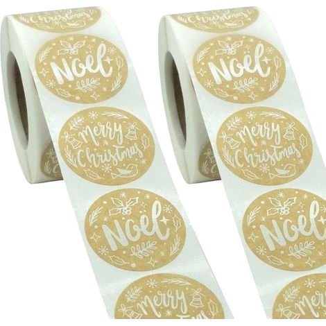 Autocollants De Noël - Rouleaux D'étiquettes Kraft À Motifs Festifs - Pour Boîtes Cadeaux Et Sacs Alimentaires - 2 Rouleaux (1/5)