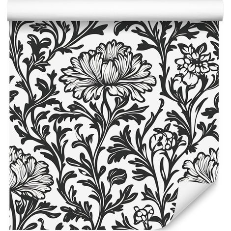 Papier peint à fleurs noires et blanches grises pour salon et chambre 50x1000 cm (1/5)