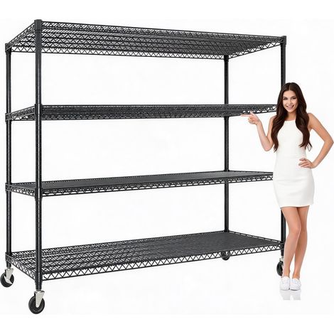 Étagère de rangement métallique industrielle – 4 niveaux, roulettes, capacité 1200 kg, réglable – Pour garage, cuisine, entrepôt, sous-sol – Largeur 60, 4 couches (1/5)