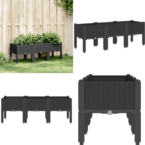 Jardinière avec pieds noir 120x40x42 cm PP - Jardinier - Pot De Fleurs - Plante Grimpante - Décoration Extérieur - Rotin - Home & Living (1/5)