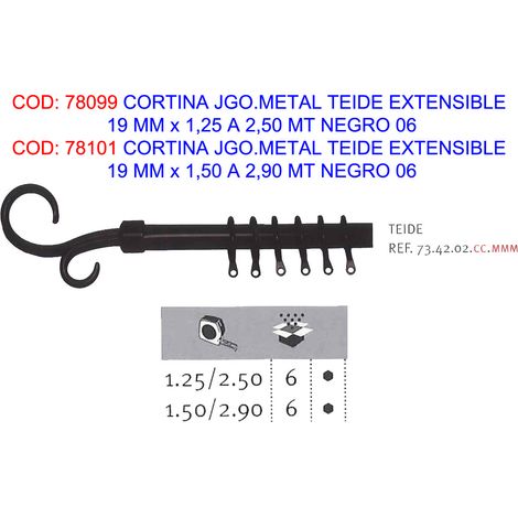 Cortina metálica Teide extensible 19mm x 1,25 a 2,50 m negro 06