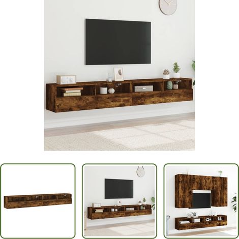 vidaXL Rangement mural - Meubles TV muraux 2pcs chêne fumé 100x30x30cm bois d'ingénierie (1/5)