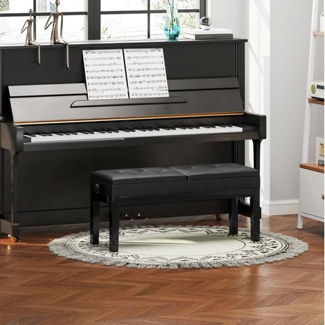 Panca per pianoforte con doppio sedile regolabile, vano contenitore, pelle sintetica nera (1/5)