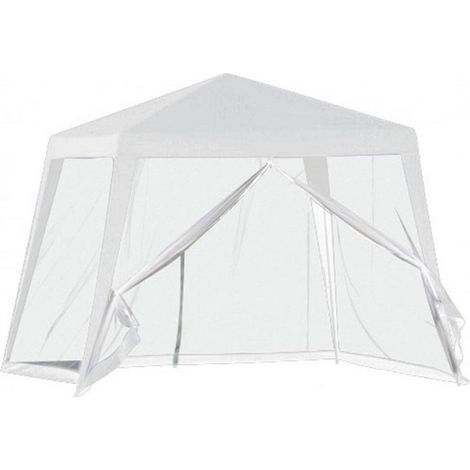 TRADE SHOP - Gazebo Tenda Da Giardino Resistente Removibile 2.5x2.4x3mt Bianco Con Zanzariera 222708 -