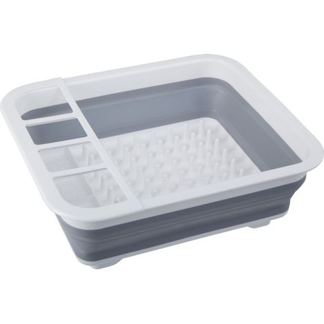 Premier Housewares Grey White Collapsible Dish Rack / Cutlery Drainer Rectangular Portable Compact Convenient for Everyday Use w37 x d31 x h13cm (1/5)