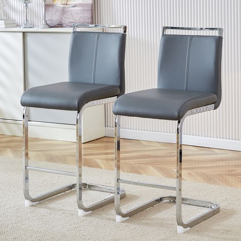 Lot de 2 tabourets gris haut de gamme style scandinave, pour cuisine, bar, restaurant, terrasse et bureau invité (Gris + PU)