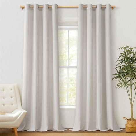 Rideaux Voilage en Lin pour Salon Moderne Lot de 2 140x200 CM Rideaux et Draperies Intérieurs Rideau Voilage Lin Naturel Semi-Translucide à Oeillets pour Fenêtre Chambre à Coucher (1/5)