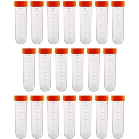 20 Pièces Plastiques Tubes à Centrifuger Orange 50ml Round Fond Tubes à Essai Plastique, Sample Lab Tubes avec Bouchon à Visser et Graduations (1/4)