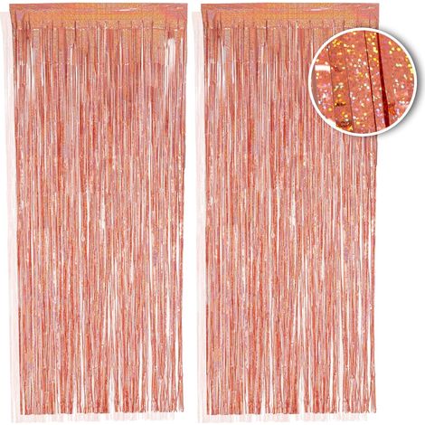 2 pièces Rideau en franges, 1x2,5m, finition métallique, rose doré, pour fête et décoration (1/5)