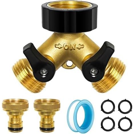 2 Voies 3/4 Y-Distributeur Raccord Tuyau D'arrosage,Adaptateur de Robinet pour Jardin,avec Robinets D'arrêt Individuelles,pour la Maison, Le et l'extérieur (Or) Or - (1/5)