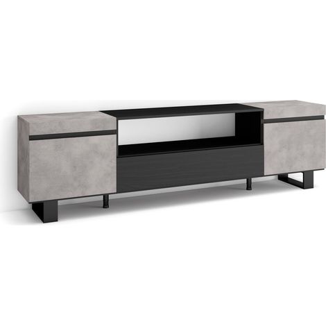 Skraut Home - Mobile TV Soggiorno, Ampio spazio a disposizione, 200x57x35cm, Per TV fino a 80", Design industriale, Stile moderno, Grigio Cemento (1/5)