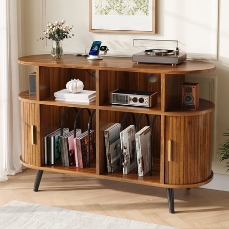 Credenza per vinili e impianto HiFi in MDF finitura noce 110 x 40 x 76 cm (1/5)