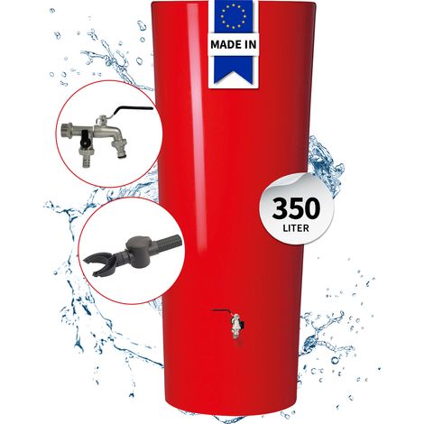 GARANTIA COLOR 2in1 Regentonne Komplett-Set 350 Liter tomato inkl. Chrom-Doppelauslaufhahn und Fallrohranschluss (1/5)