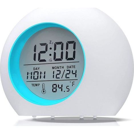 Réveil pour enfants, réveil numérique LED, veilleuse pour bébés et écoliers, 7 couleurs, calendrier rond avec thermomètre et fonction snooze (1/5)