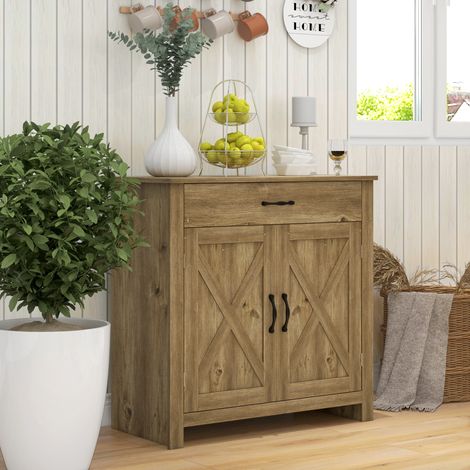 Credenza Cucina Country con Armadietto a 2 Ante e Cassetto, 80x39.7x80cm, Color Legno (1/5)