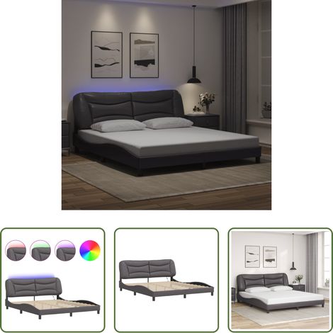 LED-Leuchten -  Bettgestell mit LED ohne Matratze "Hvar" Grau 180x200 cm (1/5)