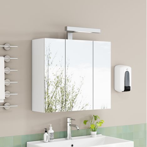 Mueble de baño mural con espejo, 60 cm, 3 puertas, LED, enchufe francés, blanco HAVRYA (1/5)