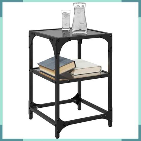 Table basse - 846001 - Set de 2 - Plateau verre noir - 30x30x45 cm - Structure acier (1/5)