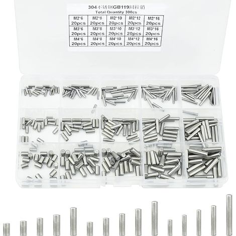 Lot de 300 goupilles cylindriques M2 M3 M4 en acier inoxydable pour portes fenêtres produits en bois lits doubles étagères parois d'armoire fixations de tige industrielles (1/5)