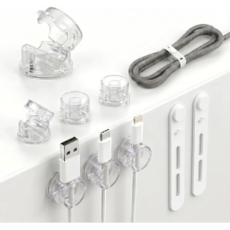 6 Pièces Support de Câble Magnétique Autocollant, clips rotatifs à 360° avec 2 attache cable. Organisateur pratique compatible câbles jusqu'à 7,5 mm, idéal pour câble USB, HDMI(transparente) (1/5)
