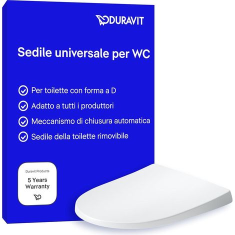 Duravit Sedile Univavo, sedile wc universale ovale, Sedile della toilette con doppio meccanismo a chiusura rallentata, tavoletta wc Sgancio rapido per una facile installazione, prodotto in UE, Bianco (1/5)