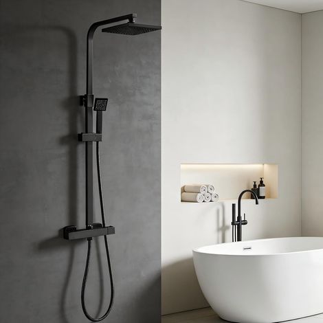 Colonne de Douche Thermostatique , Ensemble de Douche Set, Salle de Bain Colonne de Douche, Thermostat avec Mitigeur Réglable en Hauteur Système de Douche (Noir) (1/5)