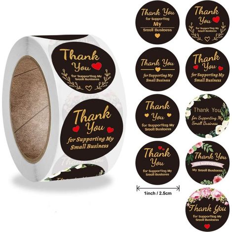 Étiquettes autocollantes « Merci » de 2,5 cm, étiquettes pour sachets de biscuits, étiquettes de remerciement, bouquets, papier cadeau, 500 étiquettes par rouleau (noir, 2,5 cm) (1/3)