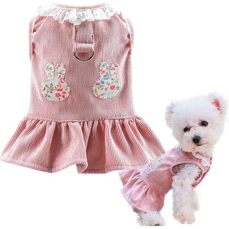Robe Harnais Pour Chien - Imprimé Lapin Avec Anneau En D - Vêtement Princesse Pour Chats Et Chiens - Rose Taille Xs (1/5)